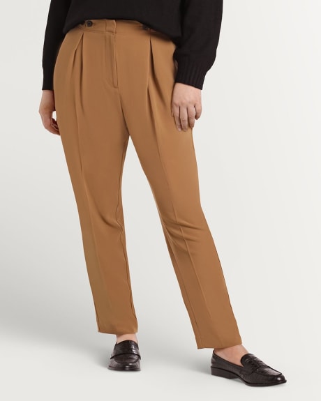 Pantalon fuselé en crêpe à taille élastique avec détails de boutons – Long
