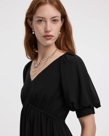 Elbow-Sleeve V-Neck Empire-Cut Dress
