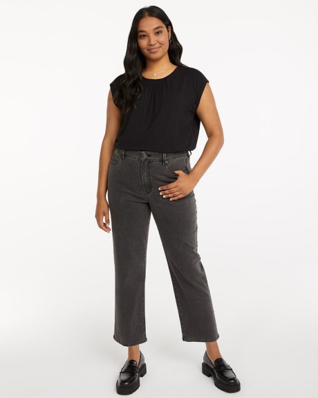 High-Rise Faded Black Ankle Jean with Straight Leg - Curvy