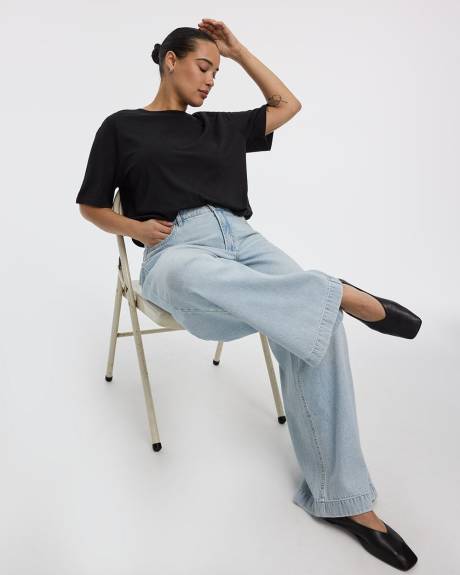 Jean &agrave; jambe large et taille haute - Coupe Courbes