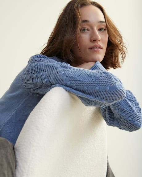 Long-Sleeve Crew-Neck Sweater with Popcorn Stitches