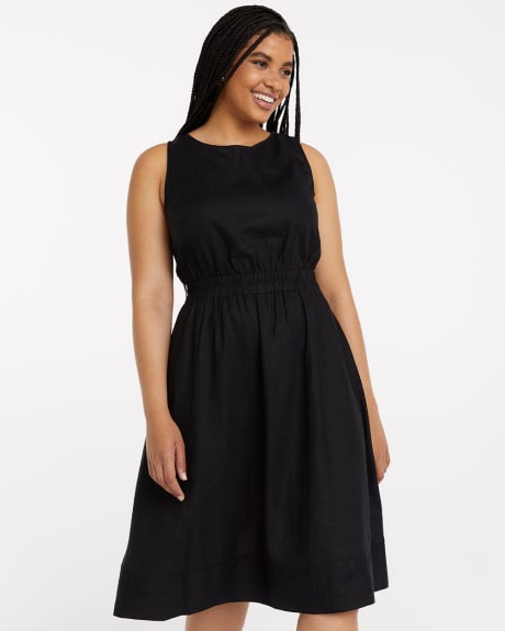 Sleeveless Fit and Flare Linen Dress with Cut-Out Back