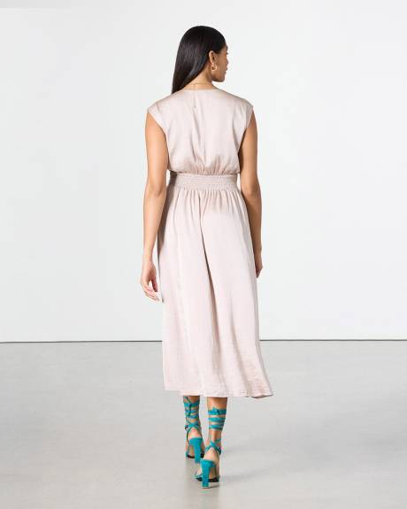 Extended-Sleeve Maxi Dress with Wrap V Neckline