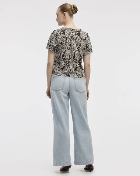 Short-Flutter-Sleeve V-Neck Buttoned-Down Blouse