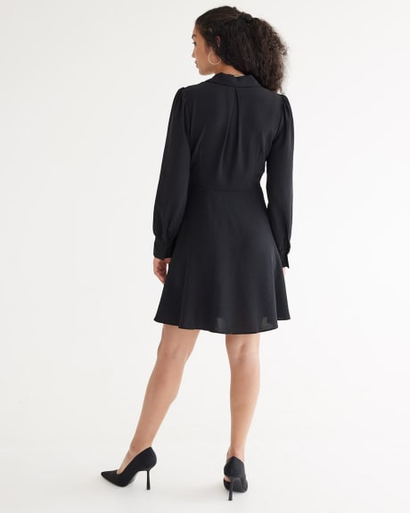 Long-Sleeve Fit and Flare Dress with Shirt Collar