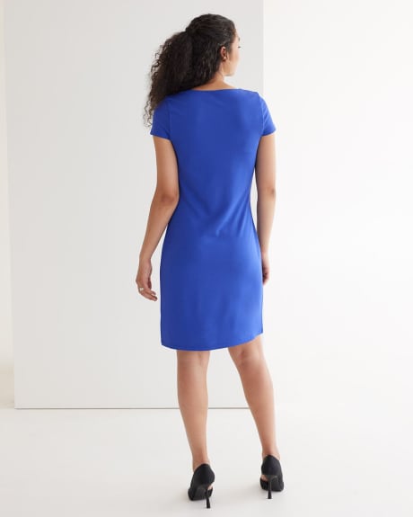 Short-Sleeve Shift Dress with Asymmetrical Neckline