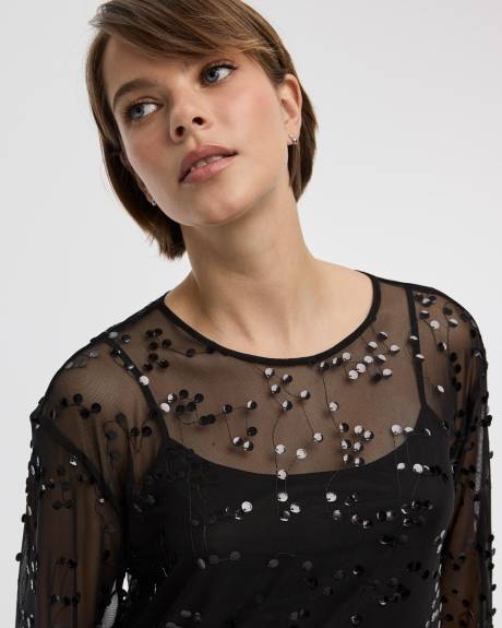 Long-Sleeve Mesh Mini Dress