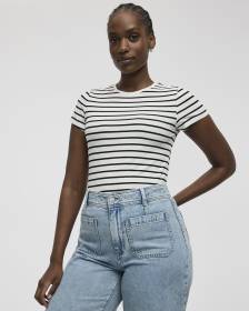 Ribbed Fitted Crew Neck T-Shirt with Stripes - R Essentials