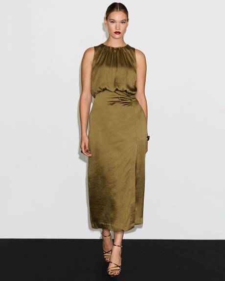 Sleeveless Crew-Neck Maxi Dress with High Slit