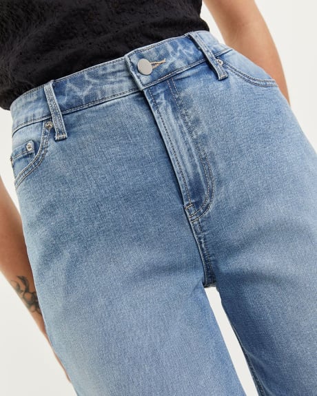 Medium Wash Super High Rise Wide Leg Cropped Jean - Petite