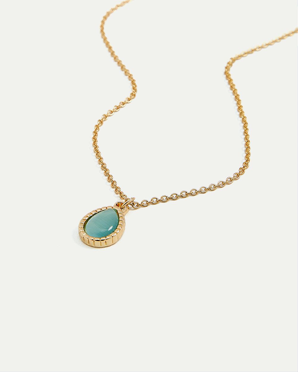 Short Necklace with Teal Teardrop Pendant