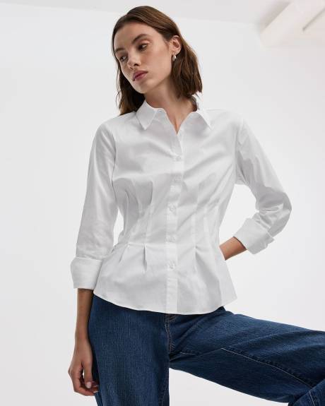 Long-Sleeve Cinched Poplin Shirt