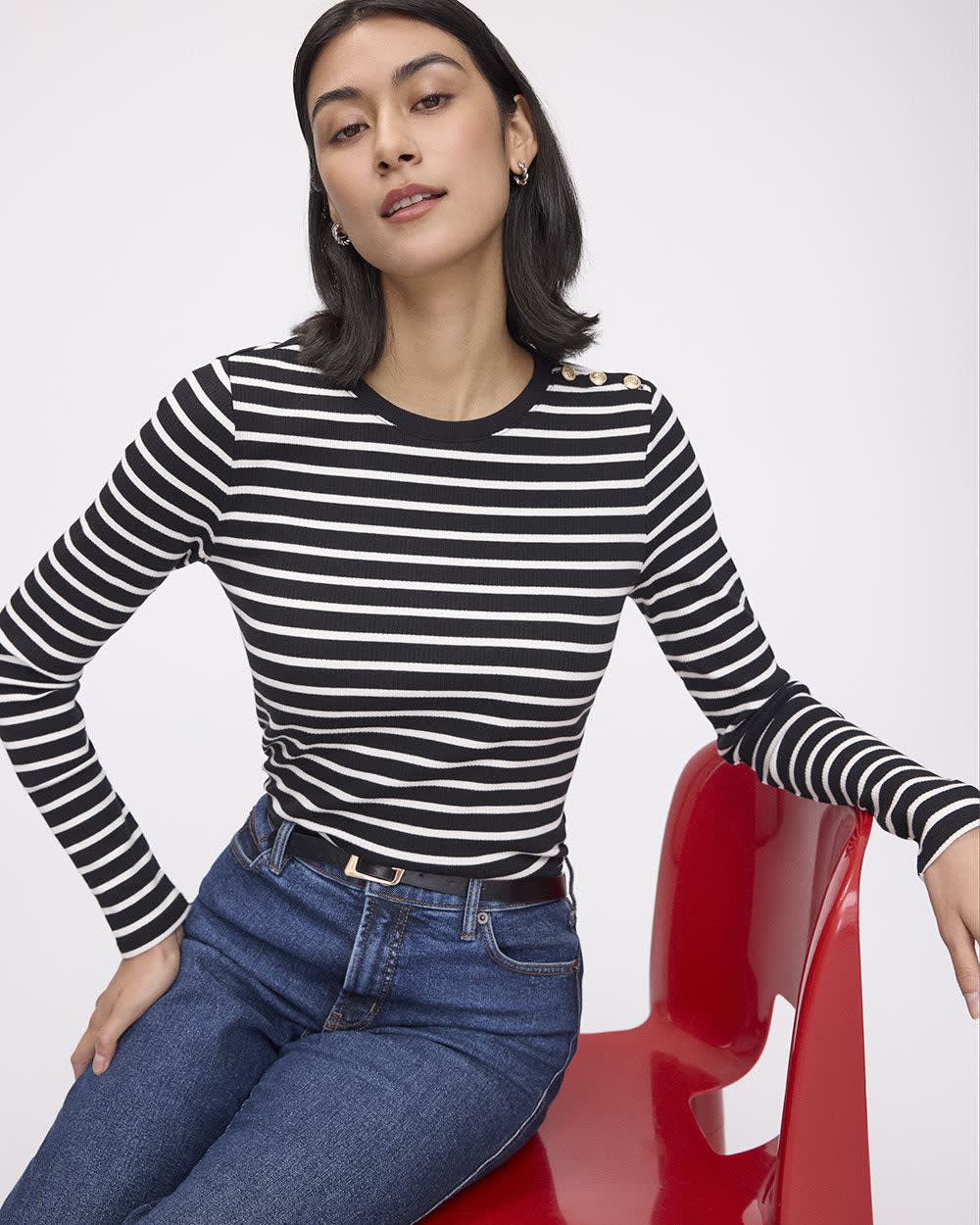 Striped Long-Sleeve Crew-Neck Ribbed T-Shirt