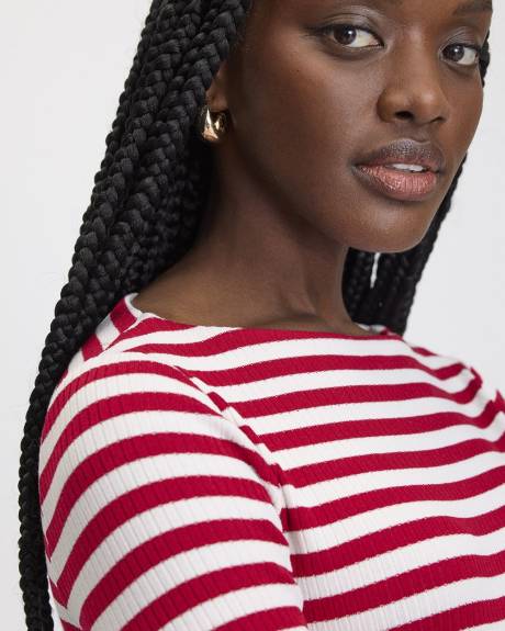 Haut côtelé rayé à manches longues et col bateau