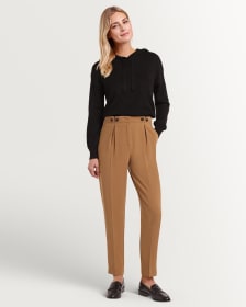 Tapered Leg Pull On Crepe Trousers with Button Details