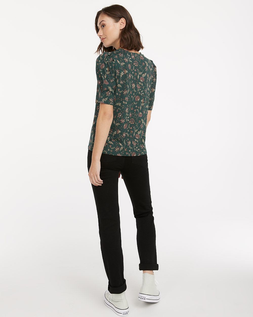 Crew-Neck Top with Puffy Elbow Sleeves
