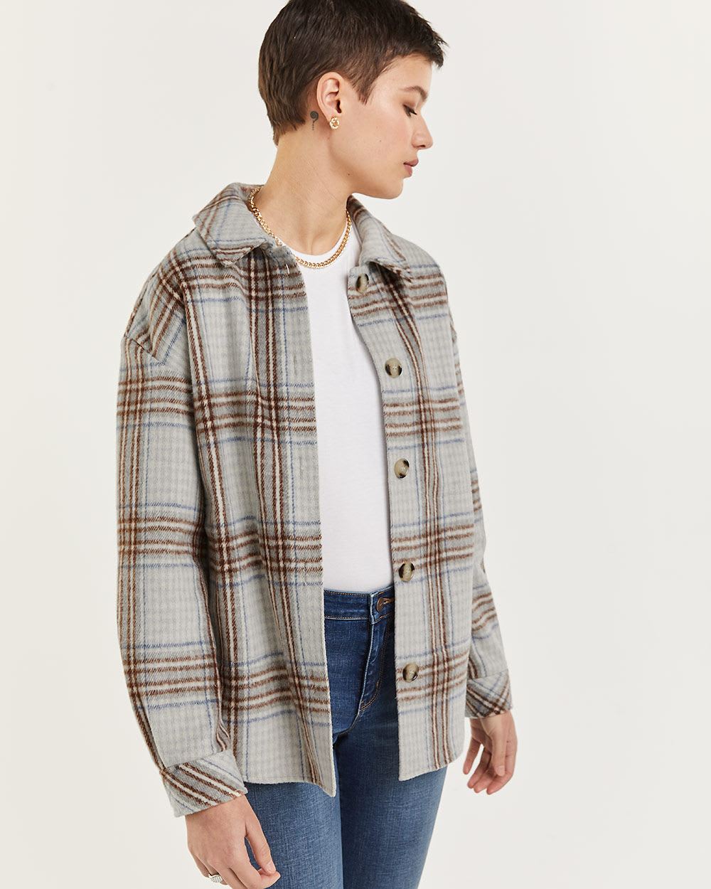 Plaid Twill Long Sleeve Buttoned Shacket