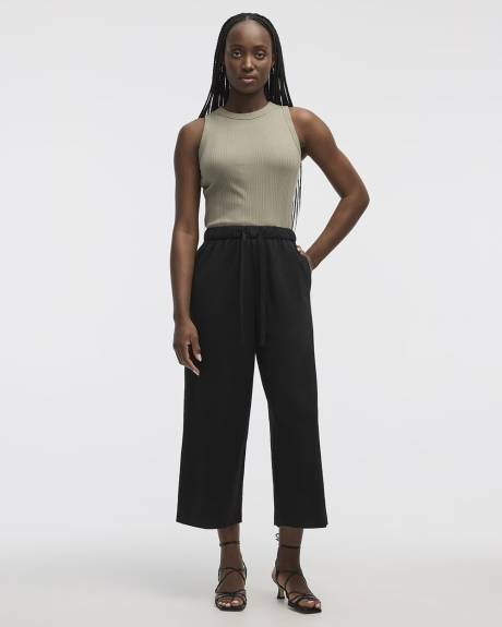 Wide-Leg Cropped Piqué Pant - Petite