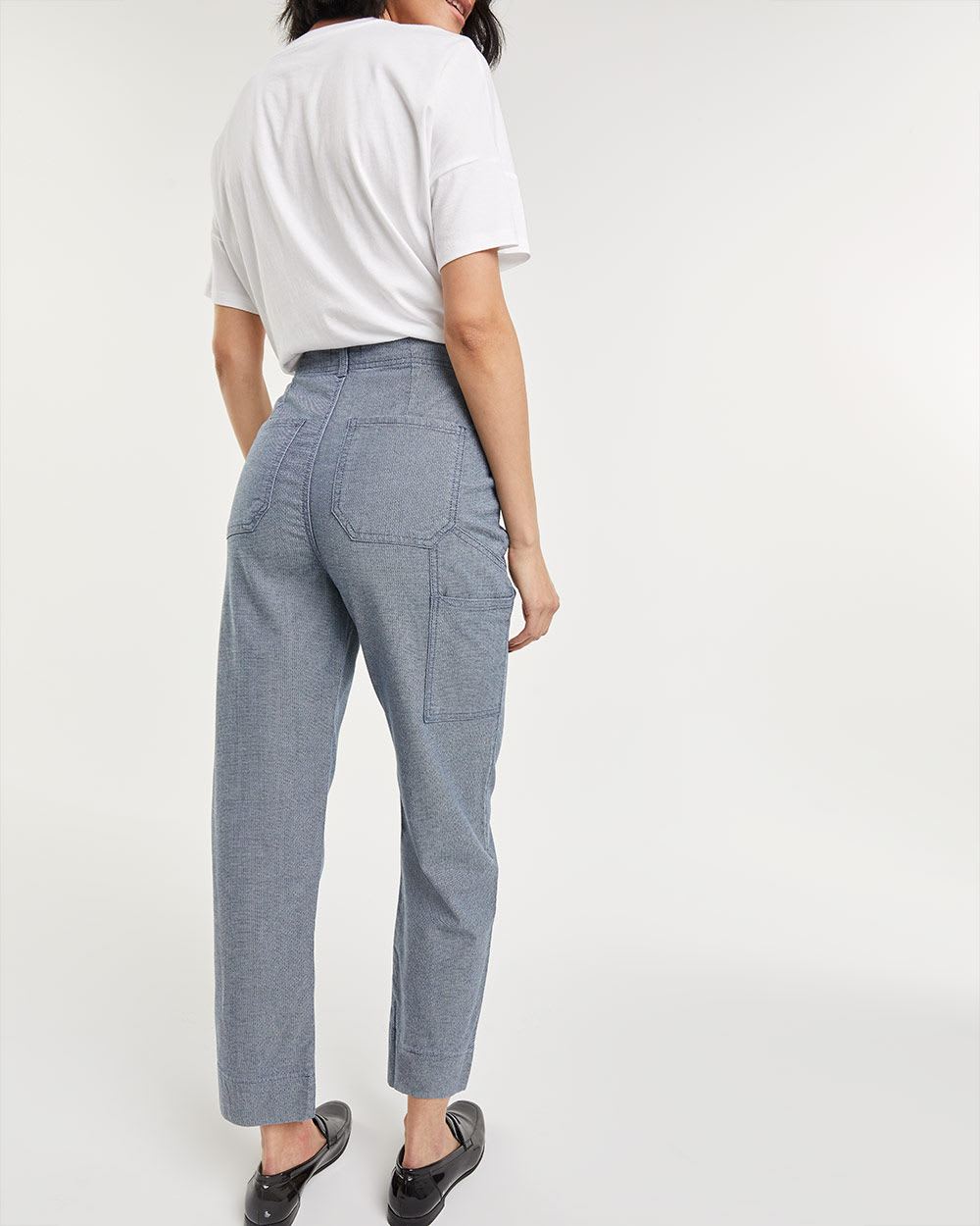 Pantalon chino cheville à jambe droite, taille haute et motif chevron – Long
