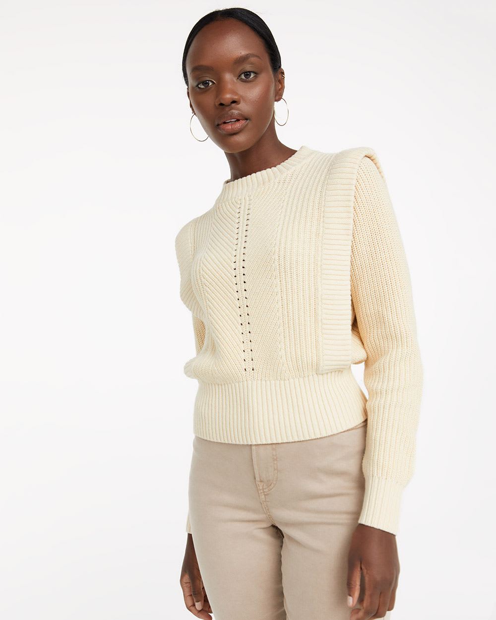 Cotton Pullover with Padded Shoulders