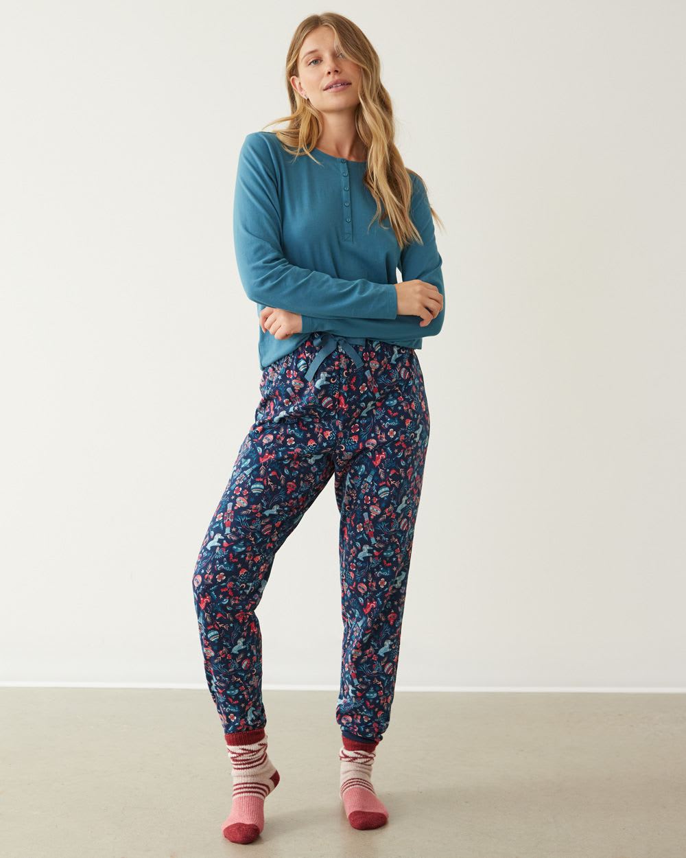 Long-Sleeve Top and Jogger Cotton Pyjama Set, Regular