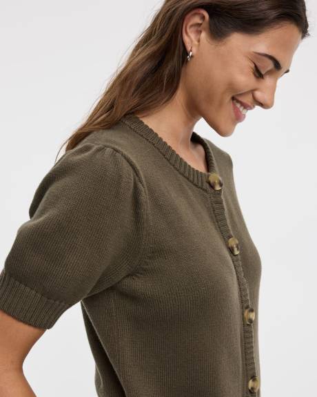 Cardigan à manches courtes bouffantes et col rond