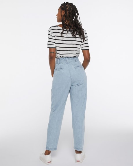 Light Wash Super High Rise Tapered Leg Jean with Sash - Tall