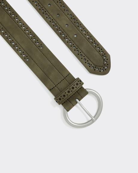 Faux Leather Belt with Perforated Trim