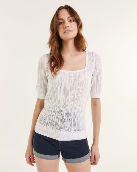 Square Neck Pointelle Sweater