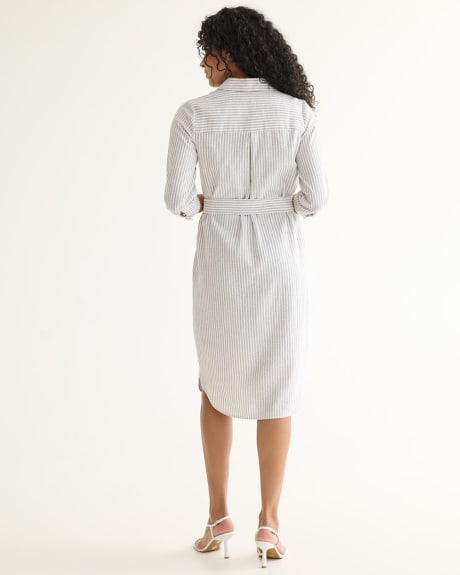 Long-Sleeve Buttoned-Down Midi Dress with Shirt Collar