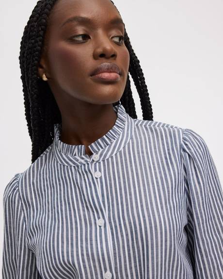 Puffy-Sleeve Mock-Neck Blouse with Embroideries