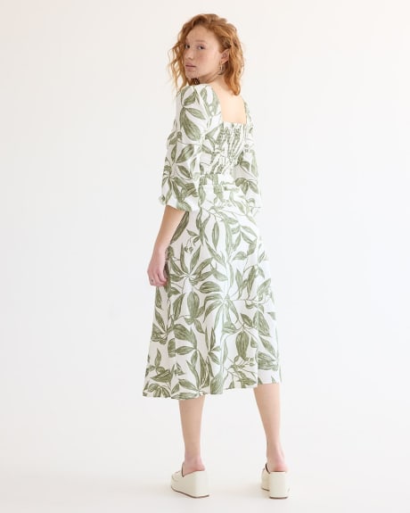 Linen-Blend Midi Skirt with Front Slit