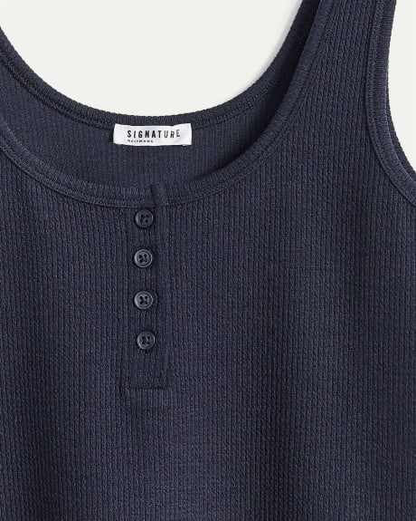 Solid Ribbed Tank with Buttoned Placket