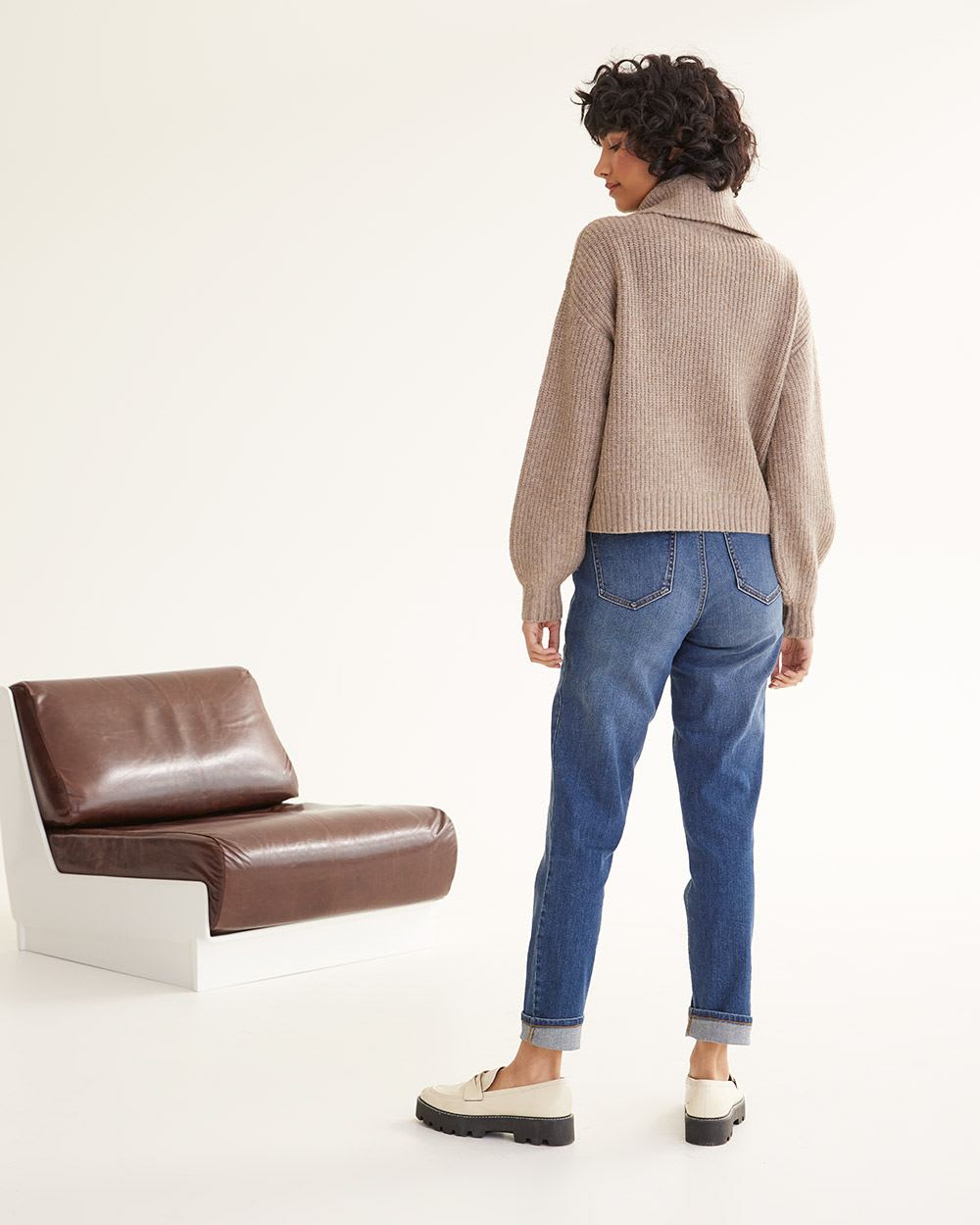 Cardigan zippé à manches longues en tricot épais