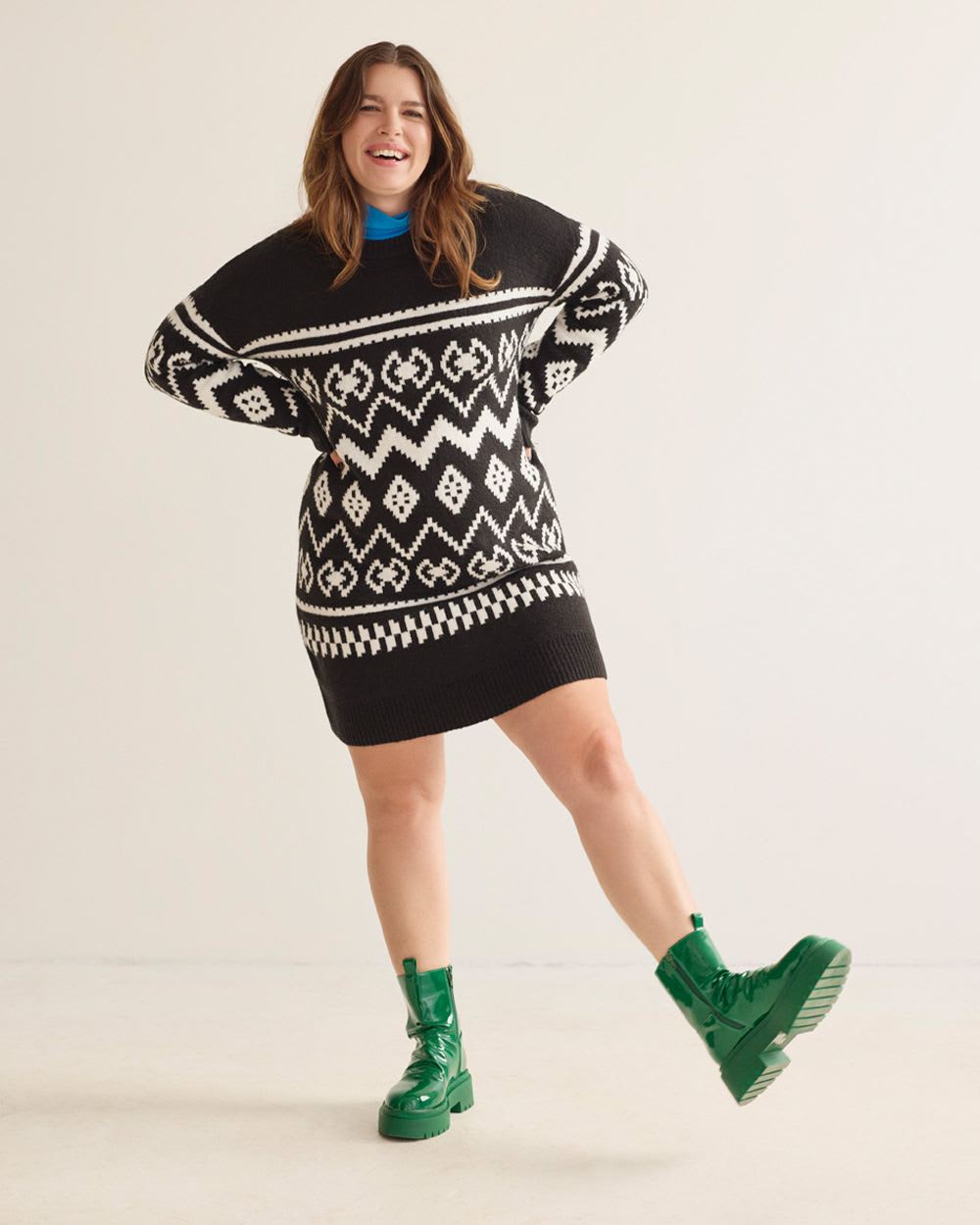 Fair Isle Crew-Neck Sweater Dress