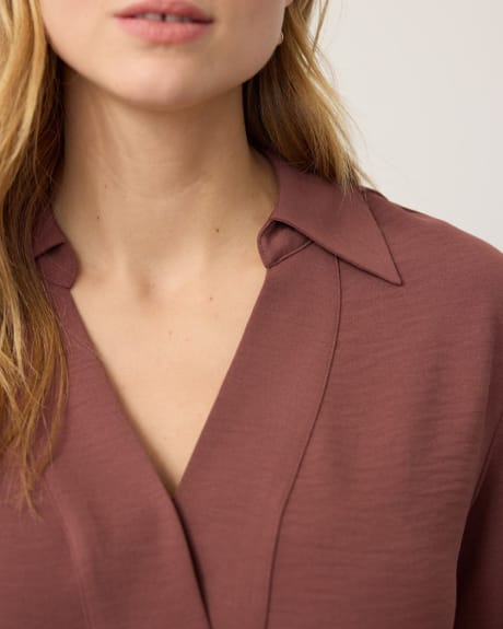 Long-Sleeve Shift Dress with Shirt Collar
