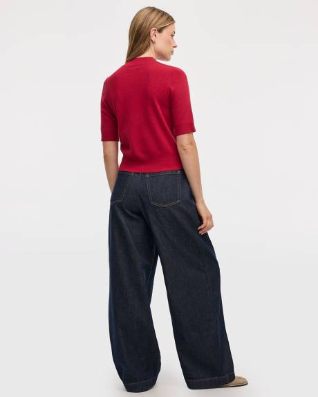 Elbow-Sleeve Mock-Neck Top