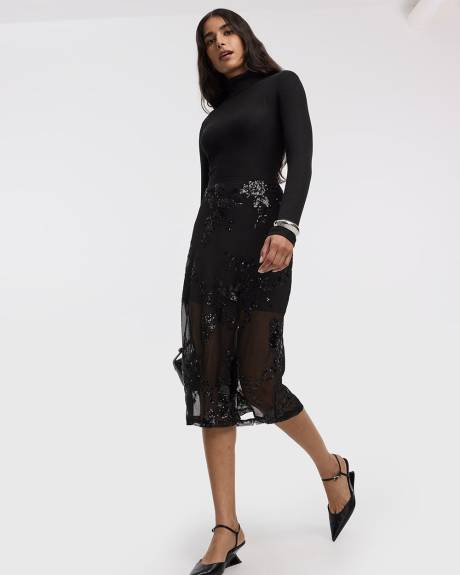 Jupe droite midi à paillettes