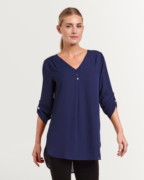 ¾ Sleeve Tunic with Pleat Accents