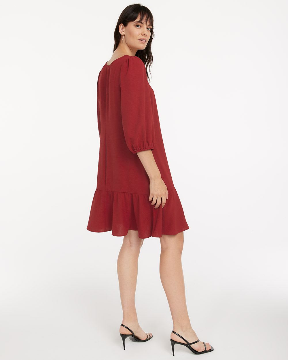 Midi Dress with Puffy Sleeves and Ruffled Hem, Connected Apparel