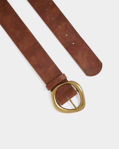 Large Faux Leather Belt with Statement Buckle