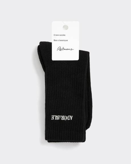 Ribbed Socks with Word at Hem