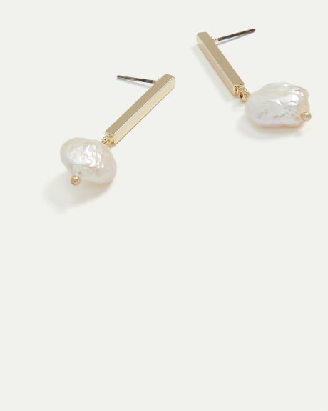 Stick Earrings with Pearl Pendant