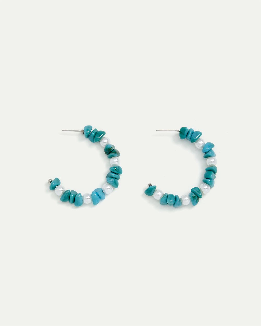 Hoops with Turquoise Stones and Pearls