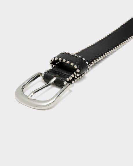 Ceinture en faux cuir avec billes argentées