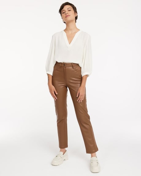 High-Waisted Straight-Leg Faux Leather Pants - Petite
