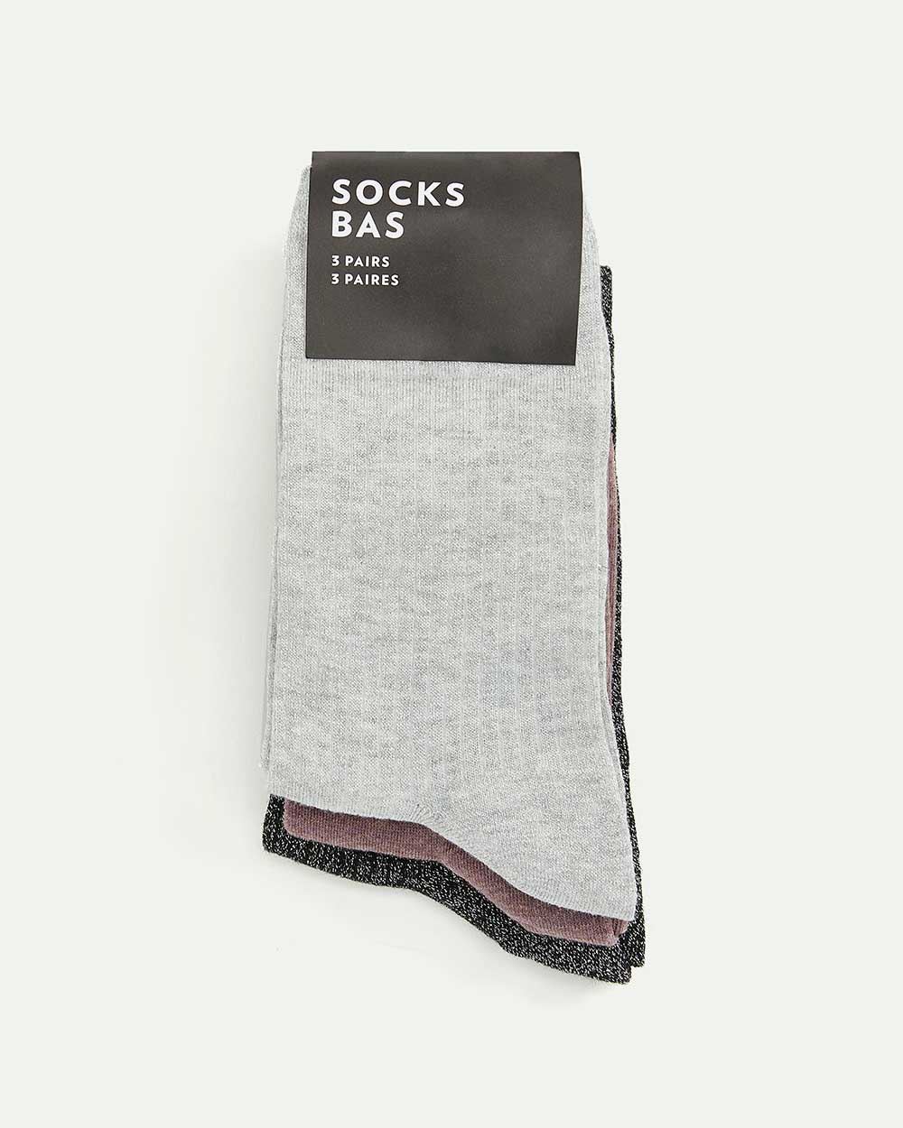 Solid Cotton & Lurex Blend Socks Trio