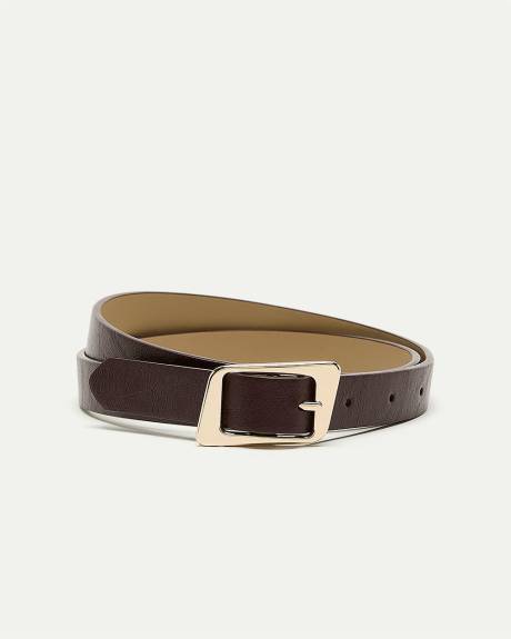 Skinny Faux Leather Belt with Angled Buckle