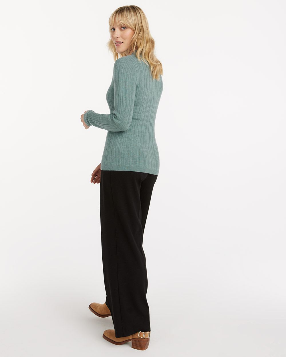 Long-Sleeve Ribbed Polo with Buttoned Placket