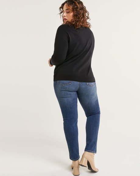 Long Sleeve V-Neck Sweater with Decorative Buttons